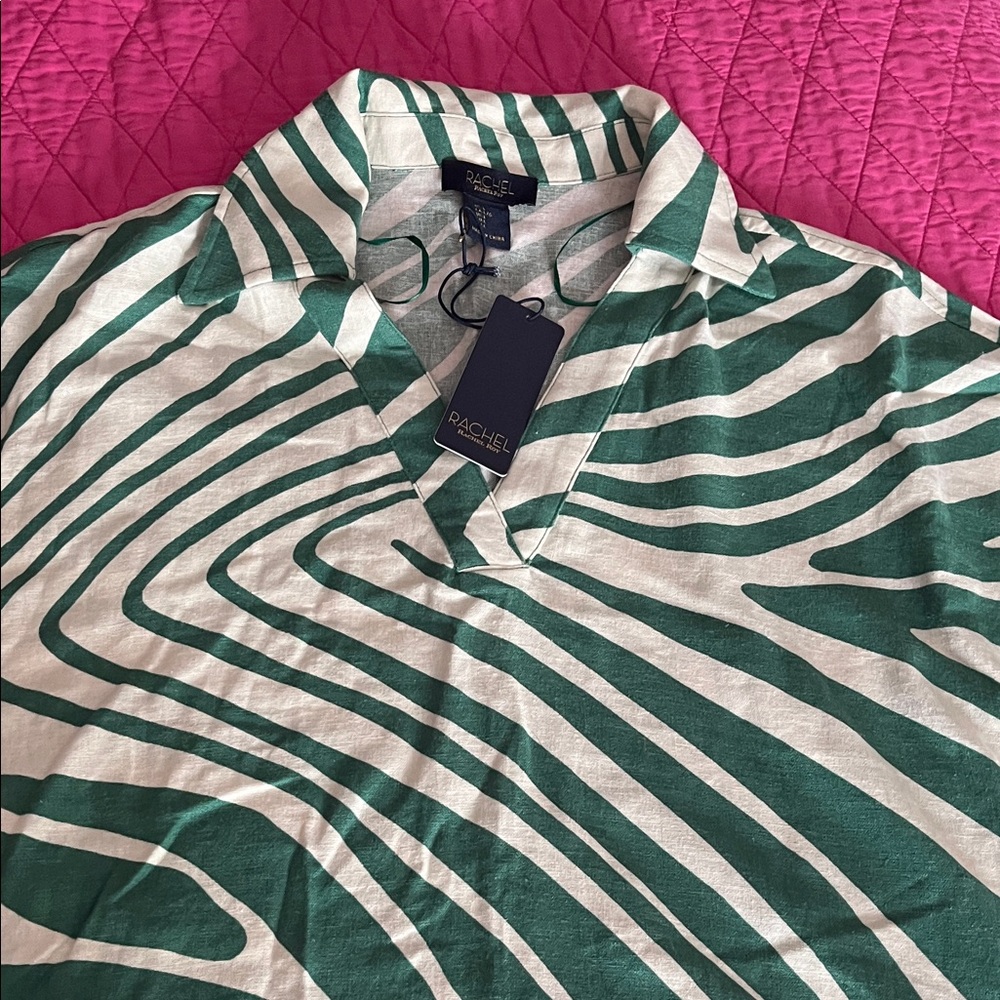 Rachel Men's Polo with Green and White Pattern